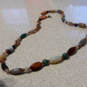 Vintage Multi Colored Natural Gemstones Beggar Bead Necklace.